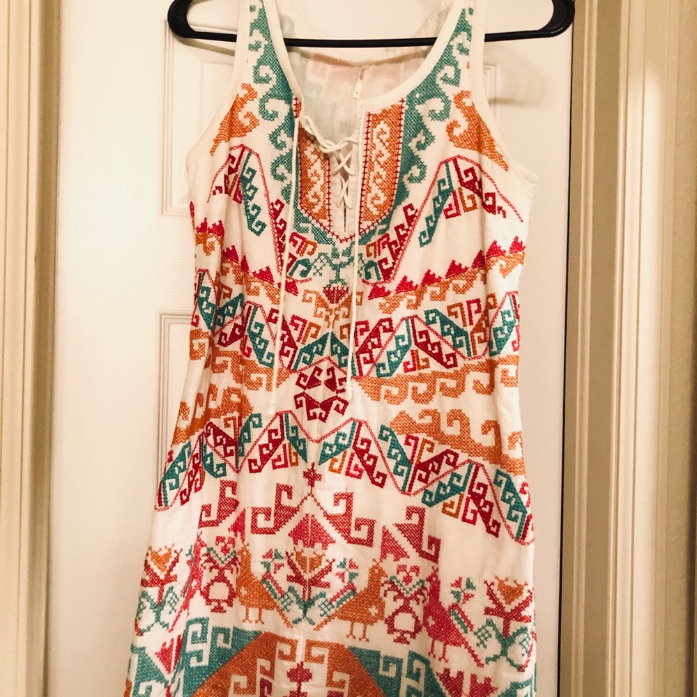 Free People Boho Embroidered cross stitch dress